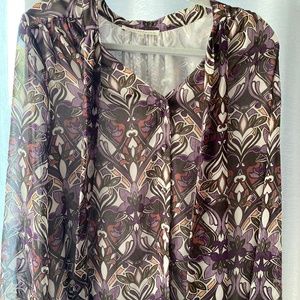 Blouse, purple/ orange/ black/ white print